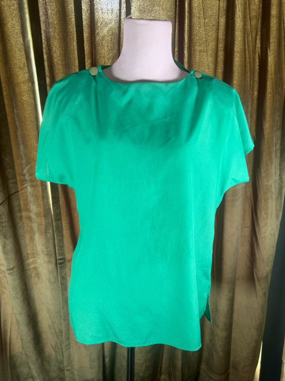 Vintage 80s Anne Klein II Emerald Green Draped Blouse - Picture 3 of 7
